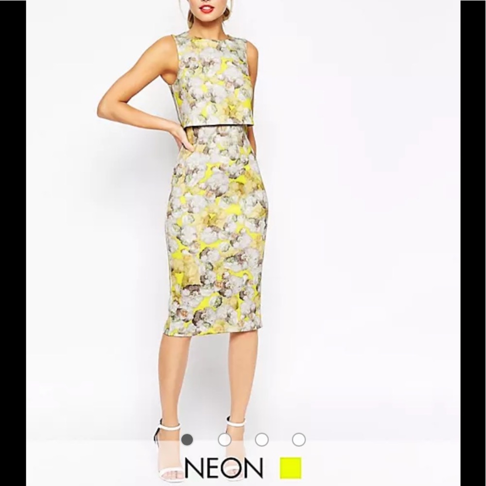 ASOS Neon Yellow Crop Top sleeveless Pencil Dress